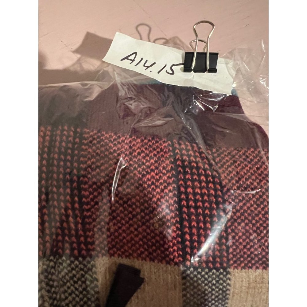HWR Monogram Cardigan X Small Plaid Zip Up Swing Sweater Jacket Pockets Red Blue - Picture 13 of 13